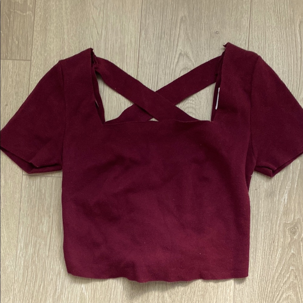 Le Lis Red Crop Backless Blouse